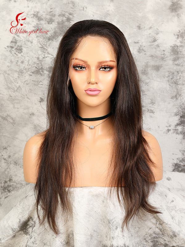 Free shipping Real European hair lace wigs Unprocessed Natural brown color Natural texture Lace front wigs