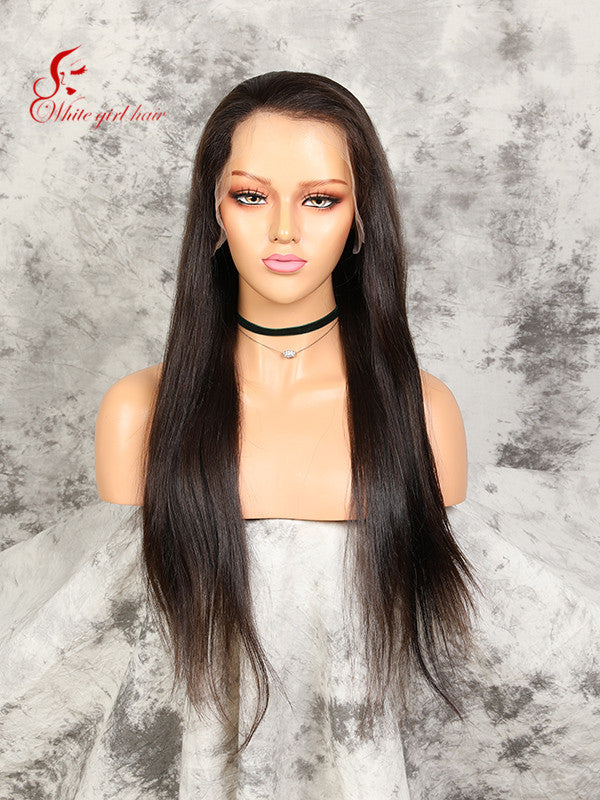 Free shipping world wide Real European hair lace wigs Unprocessed Natural Black color Natural texture Lace front wigs