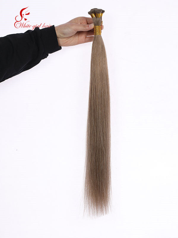 Free shipping White girl hair 7# color European hair handsewn extensions one pcs custom accept