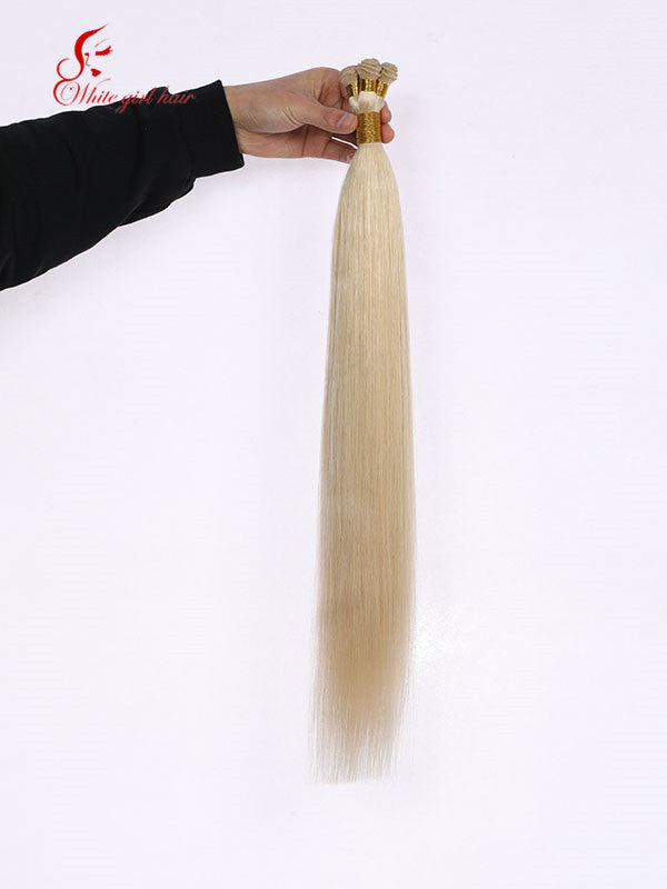 Free shipping White girl hair 613# blond color European hair handsewn extensions one pcs custom accept
