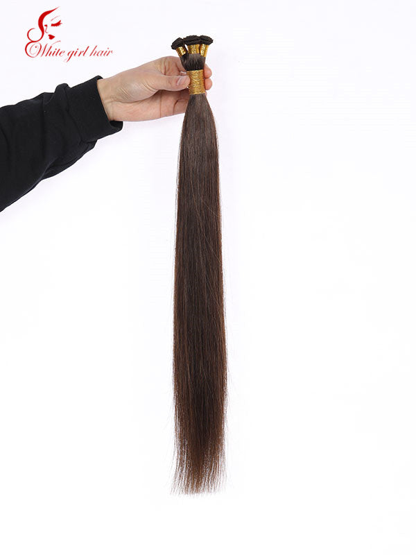 Free shipping White girl hair 3# color European hair handsewn extensions one pcs custom accept