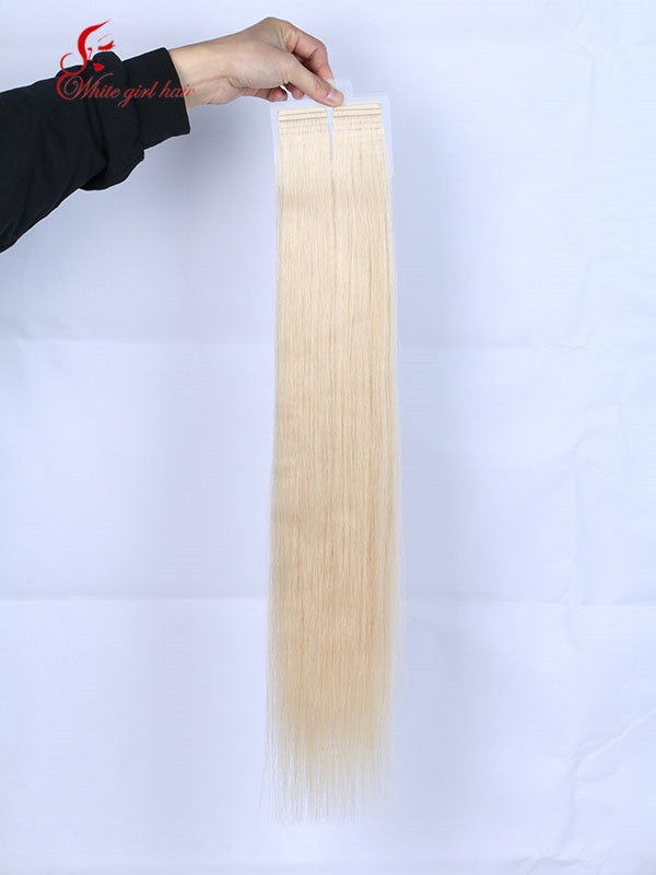 Free shipping White girl hair 60# color European hair tape extensions one pcs custom accept