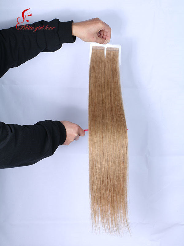 Free shipping White girl hair 8# color European hair tape extensions one pcs custom accept