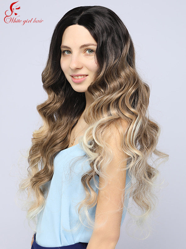 White girl wigs Synthetic lace wigs Sassy color Ombre brown blond