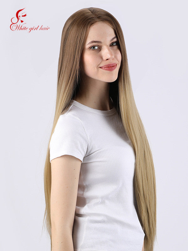 White girl wigs Synthetic lace wigs Very long Ombre brown  Lace front wigs