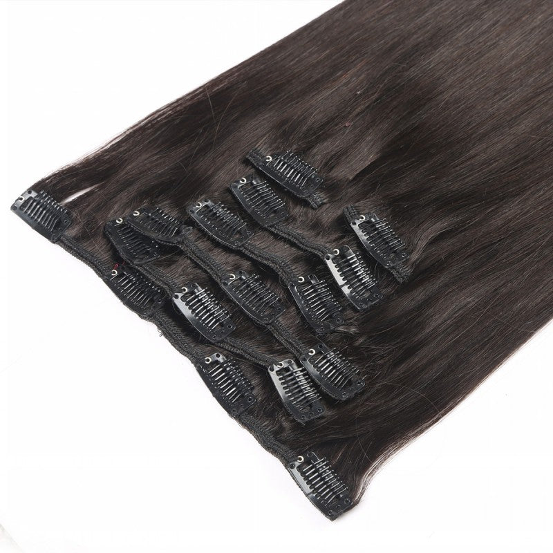 Free shipping White girl hair natural black color European hair clip-on extensions one pcs custom accept