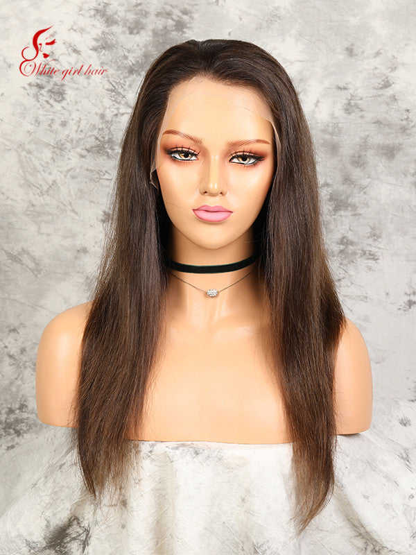 Free shipping Real European hair lace wigs Unprocessed Natural brown color Natural texture Lace front wigs