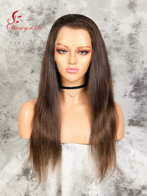 Free shipping Real European hair lace wigs Unprocessed Natural gold brown color Natural texture Lace front wigs