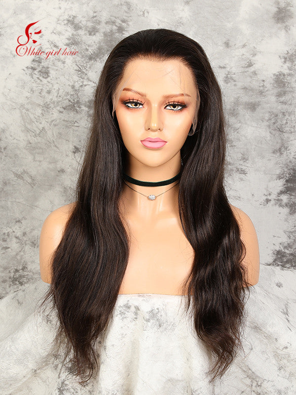 Free shipping Real European hair lace wigs Unprocessed Natural Black brown color Natural texture Lace front wigs