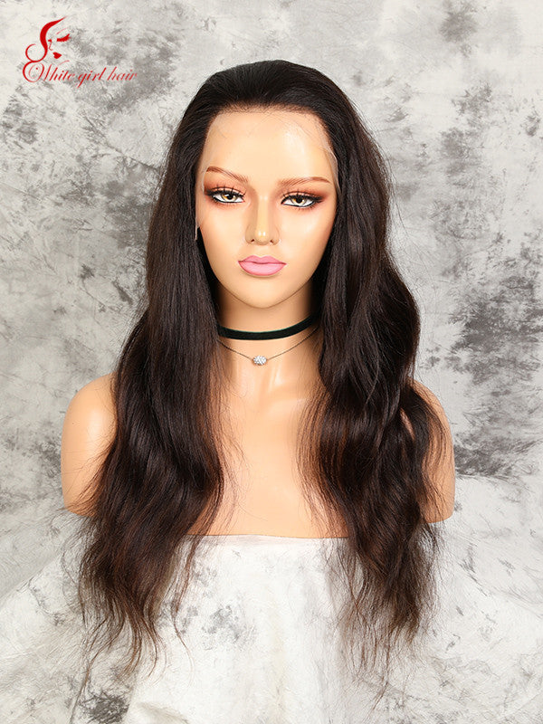 Free shipping Real European hair lace wigs Unprocessed Natural Black brown color Natural texture Lace front wigs