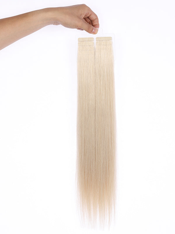 Free shipping White girl hair light blond color European hair tape extensions one pcs custom accept