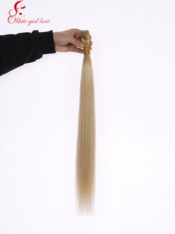 Free shipping White girl hair 22# color European hair handsewn extensions one pcs custom accept