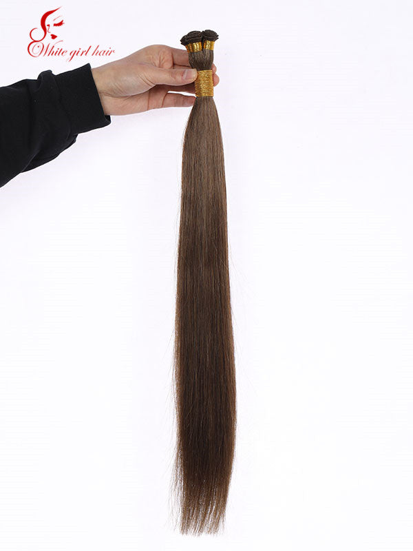 Free shipping White girl hair 6# color European hair handsewn extensions one pcs custom accept