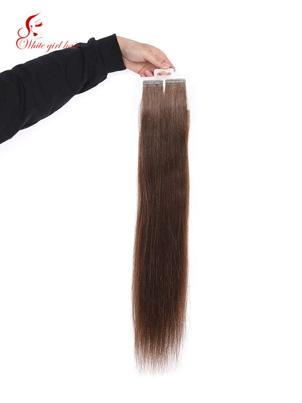 Free shipping White girl hair 4# color European hair tape extensions one pcs custom accept
