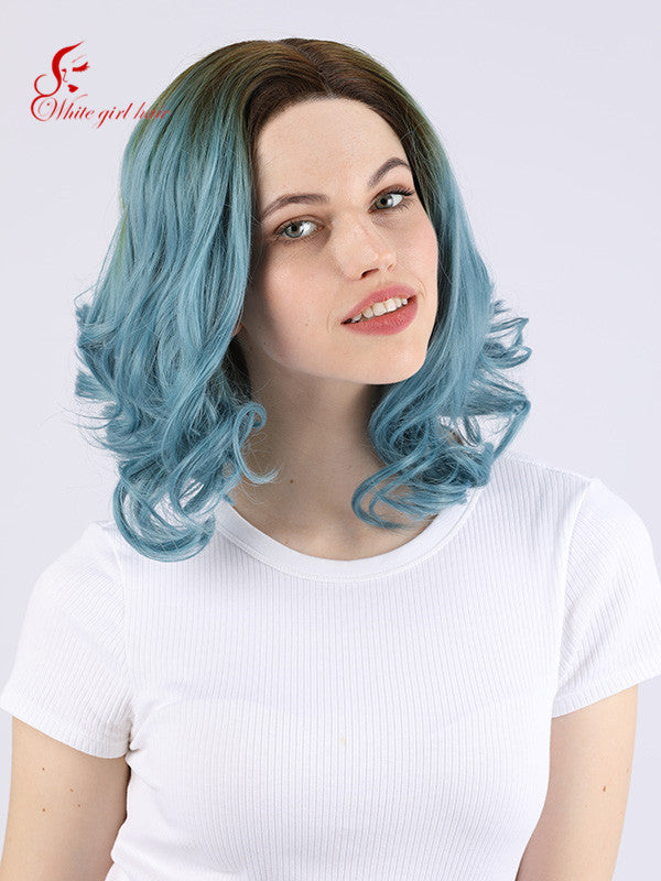 White girl wigs Synthetic lace wigs cute blue Bob style Lace front